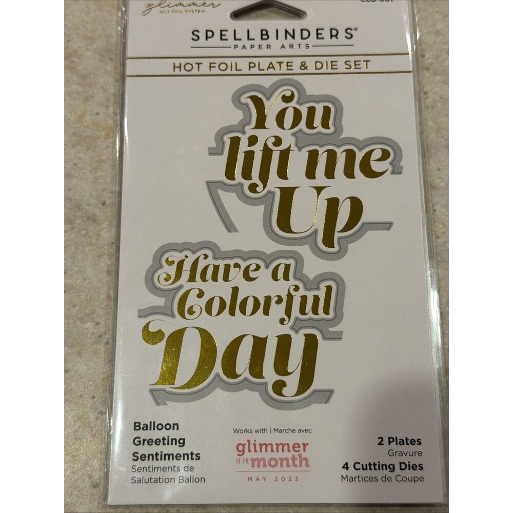 Spellbinders Glimmer Hot Foil Plate & die set Balloon greeting sentiments GOTM